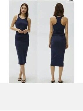 NWOT Michael Stars Ruched Racerback Tank Midi Dress XS Navy Blue